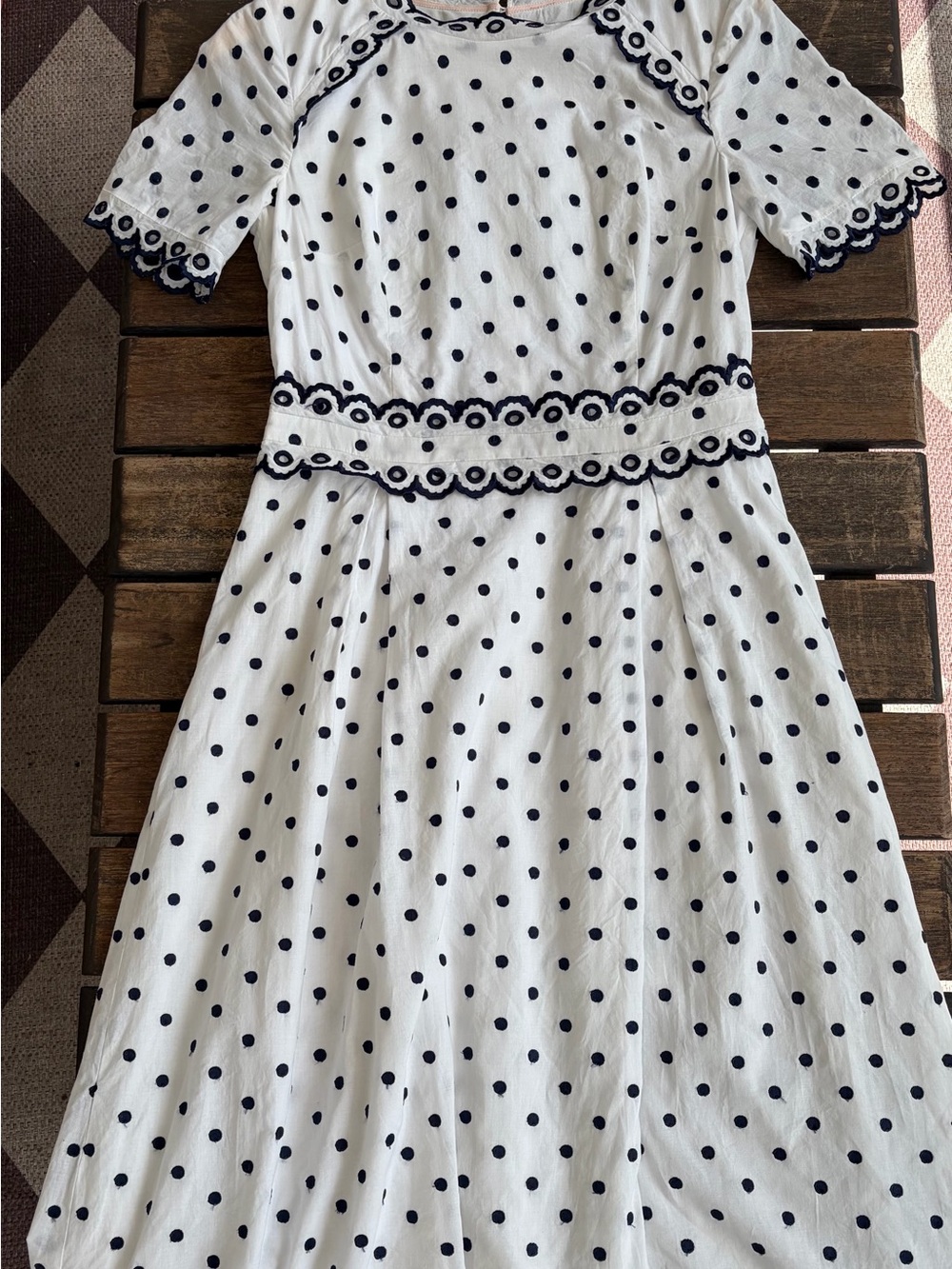 BODEN Kimberly Embroidered White with Navy Polka Dots Dress UK 10R / US 6R - Picture 7 of 13